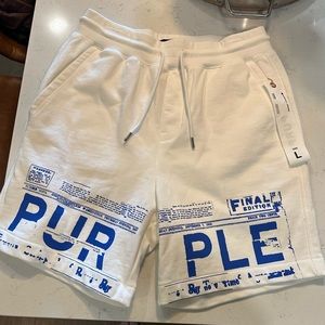 Men’s Purple Brand French Terry Sweat Short size Large L p451 newsprint